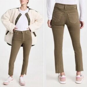 MOTHER Jeans High Waisted Rascal Ankle Step Fray Olive Green Size 27